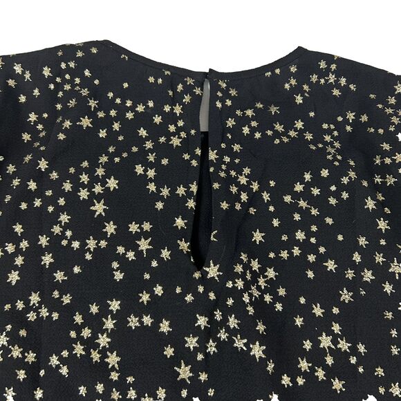 Michael Kors Black Gold Glitter Stars Flare Long Sleeve Blouse Top Shirt Xs - Picture 10 of 11